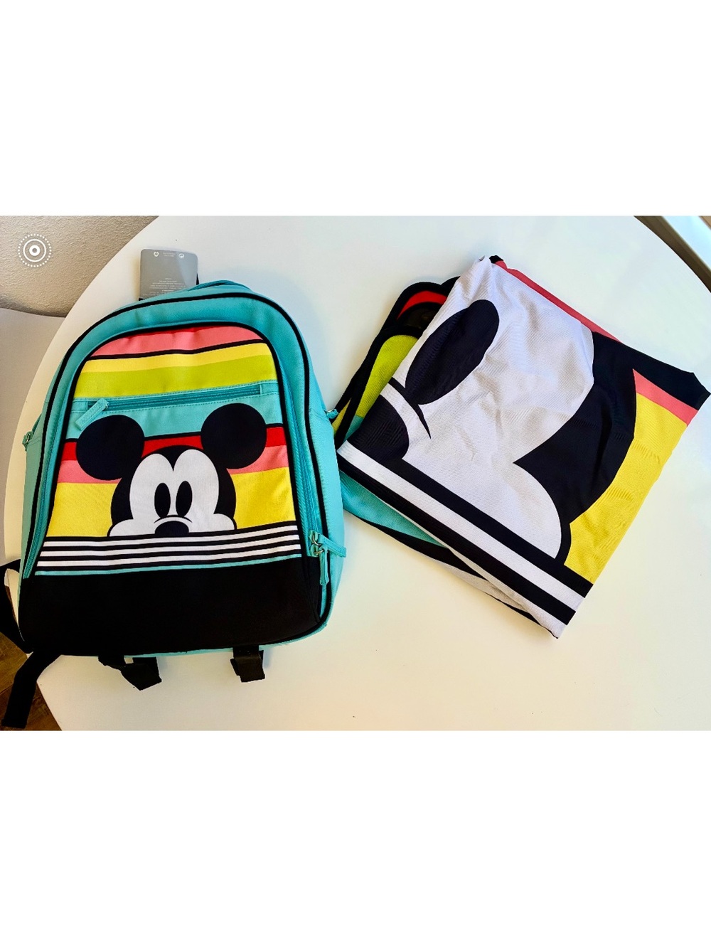 Disney Teal Kids Backpack with Mickey Mouse plus a Matt and Multicolor Stripes - Picture 6 of 6